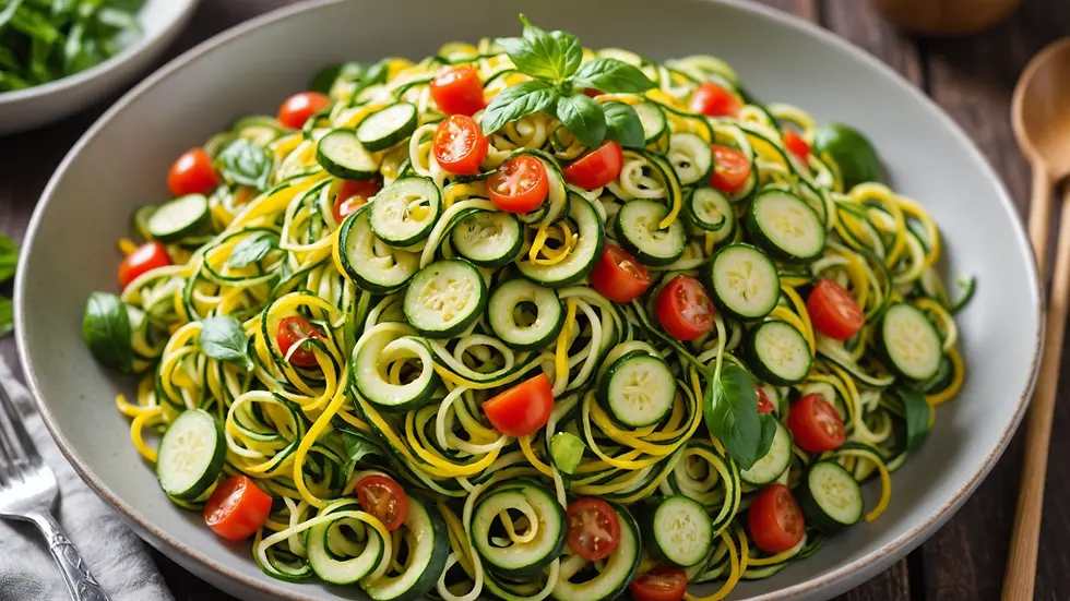 Colorful zucchini noodle salad