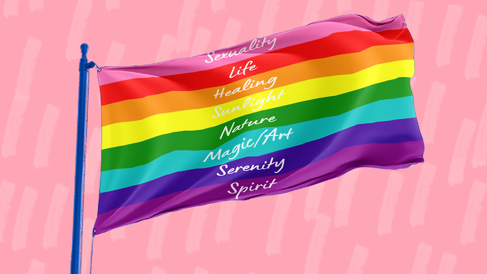 Hot Pink means Sex, Red means Life, Orange means Healing, Yellow means Sunlight, Green means nature, Turquoise means Magic/ Art, Indigo Serenity, Violet means Spirit. Photo by Internet.