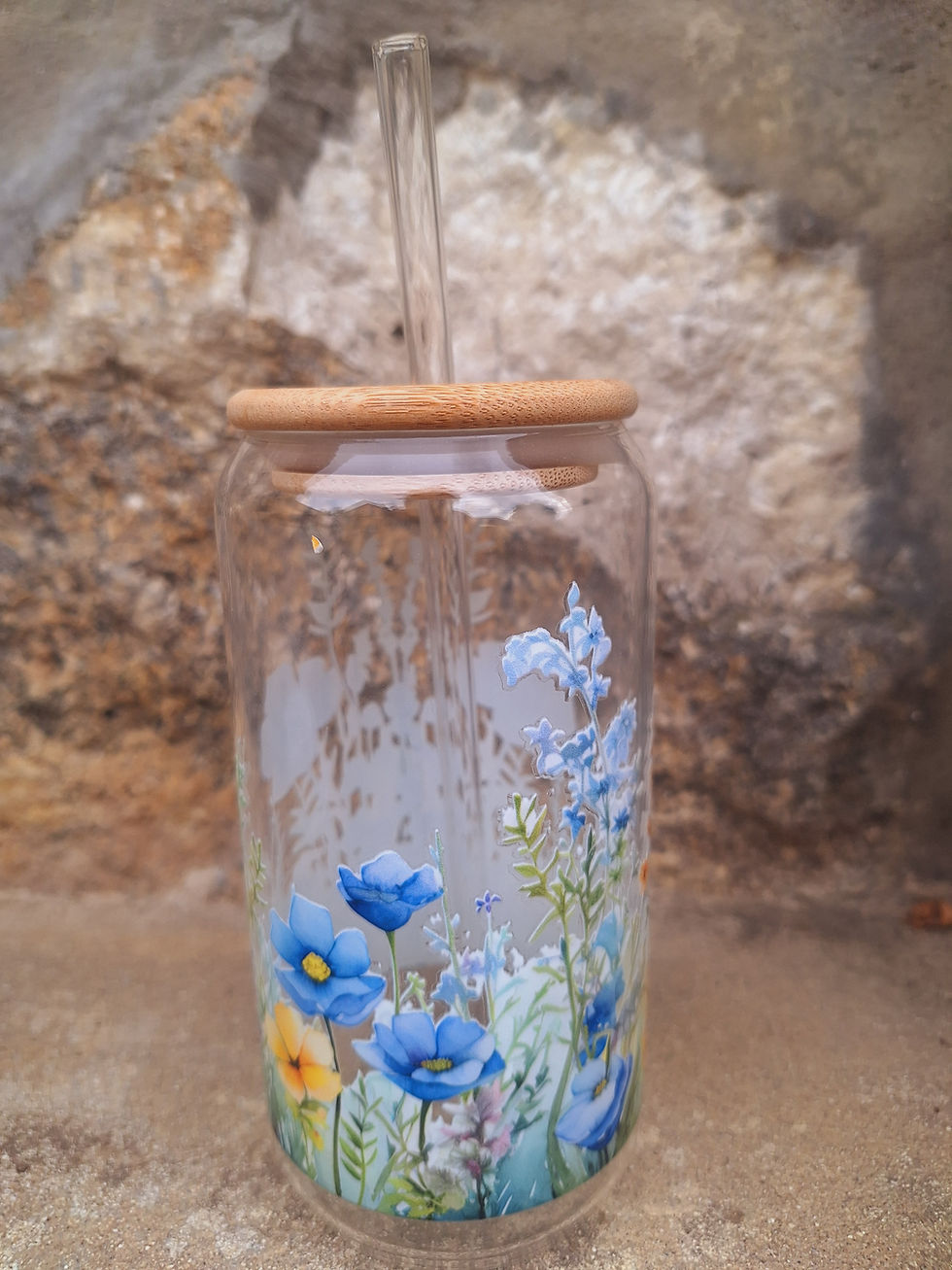 Miniaturbild: Trinkglas "Blaue Blütenwiese"