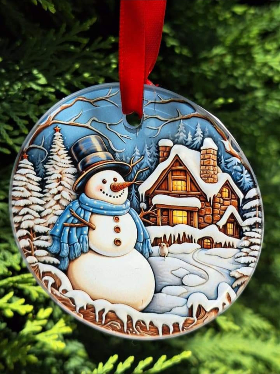 Glasanhänger "Schneemann und Hütte"