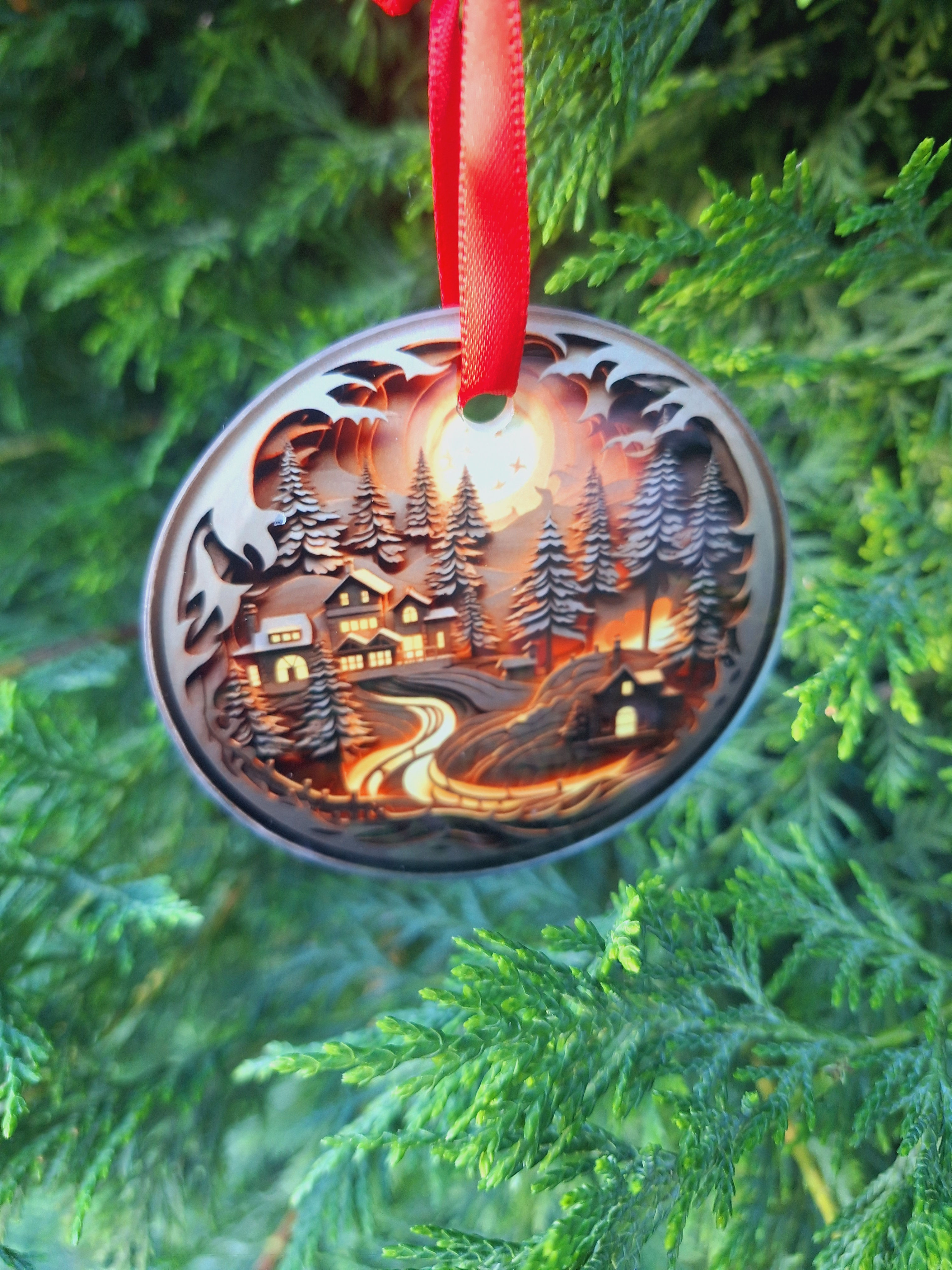 Glasanhänger "Winterdorf bei Nacht"