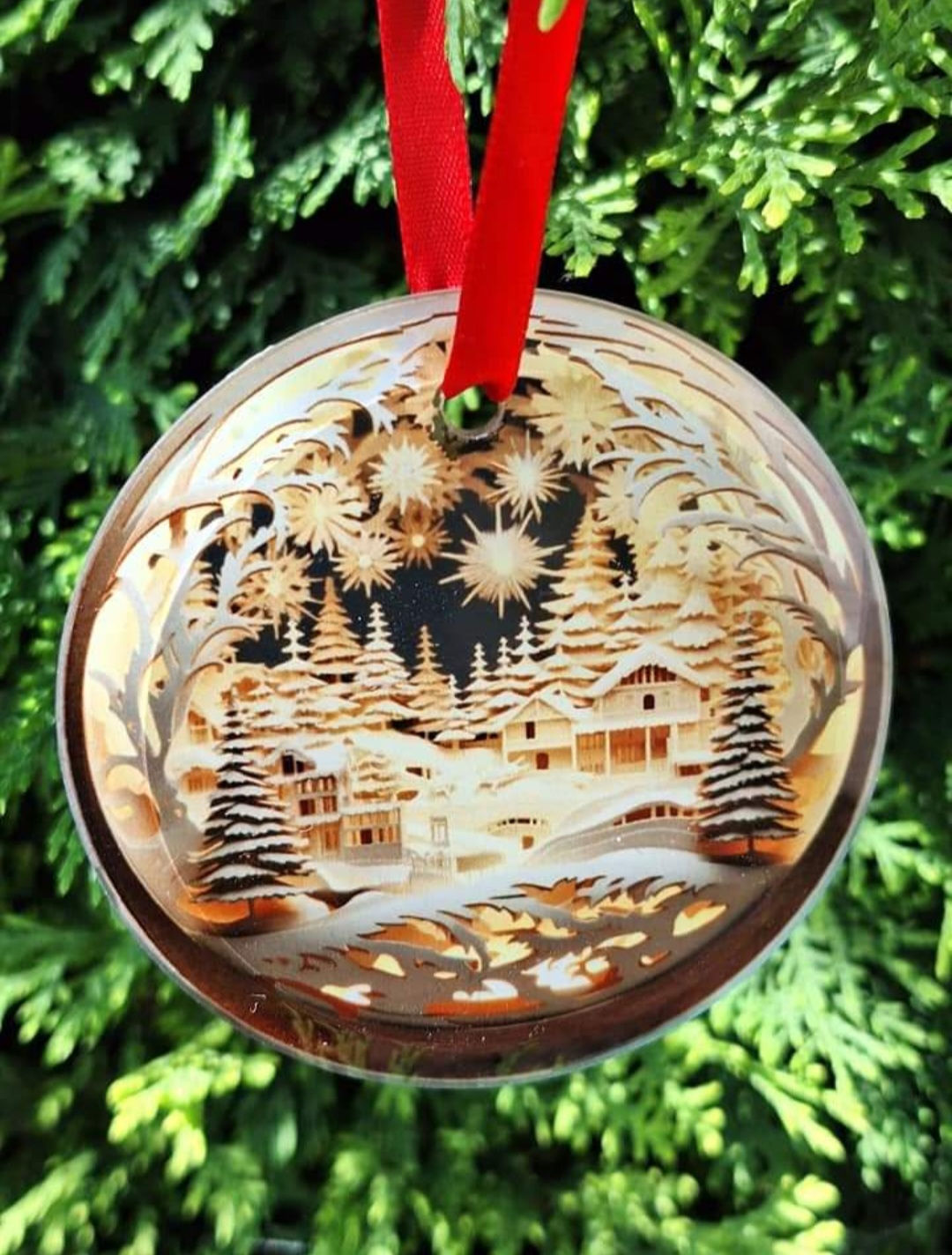 Glasanhänger "Winterdorf und Sternenhimmel"