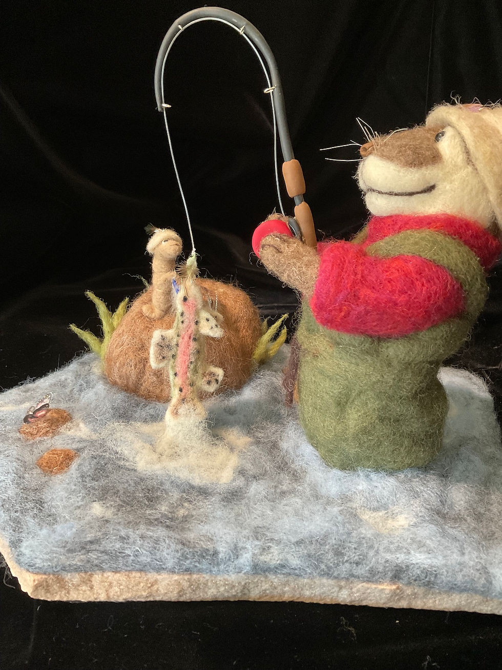 Thumbnail: "Fishing Buddies" Fiber Art Sculpture