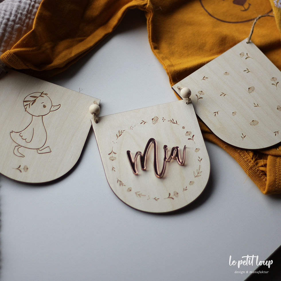 Miniaturbild: Wimpelkette mit 3D Namen und kleiner Ente / Kinderzimmerdeko