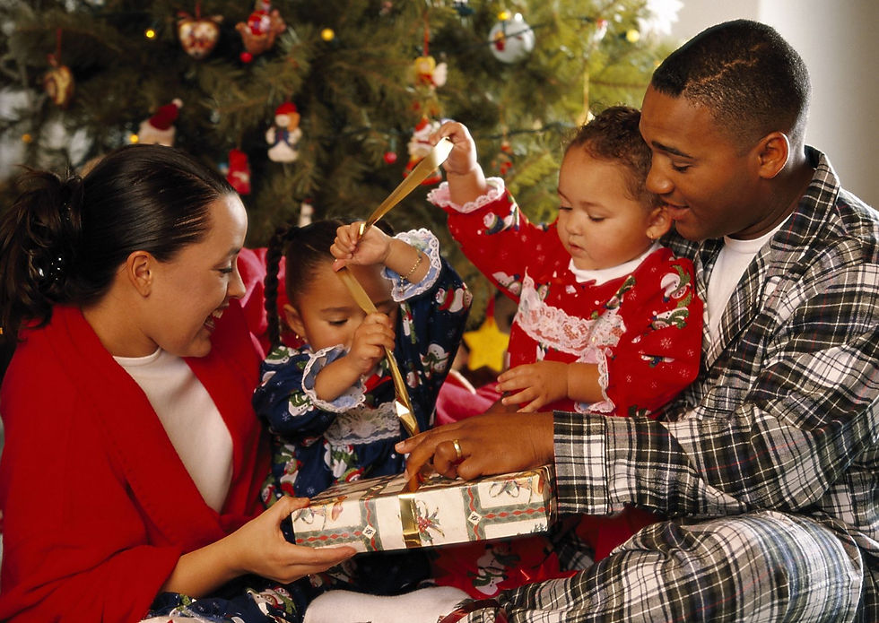 Family at Christmas opening a gift