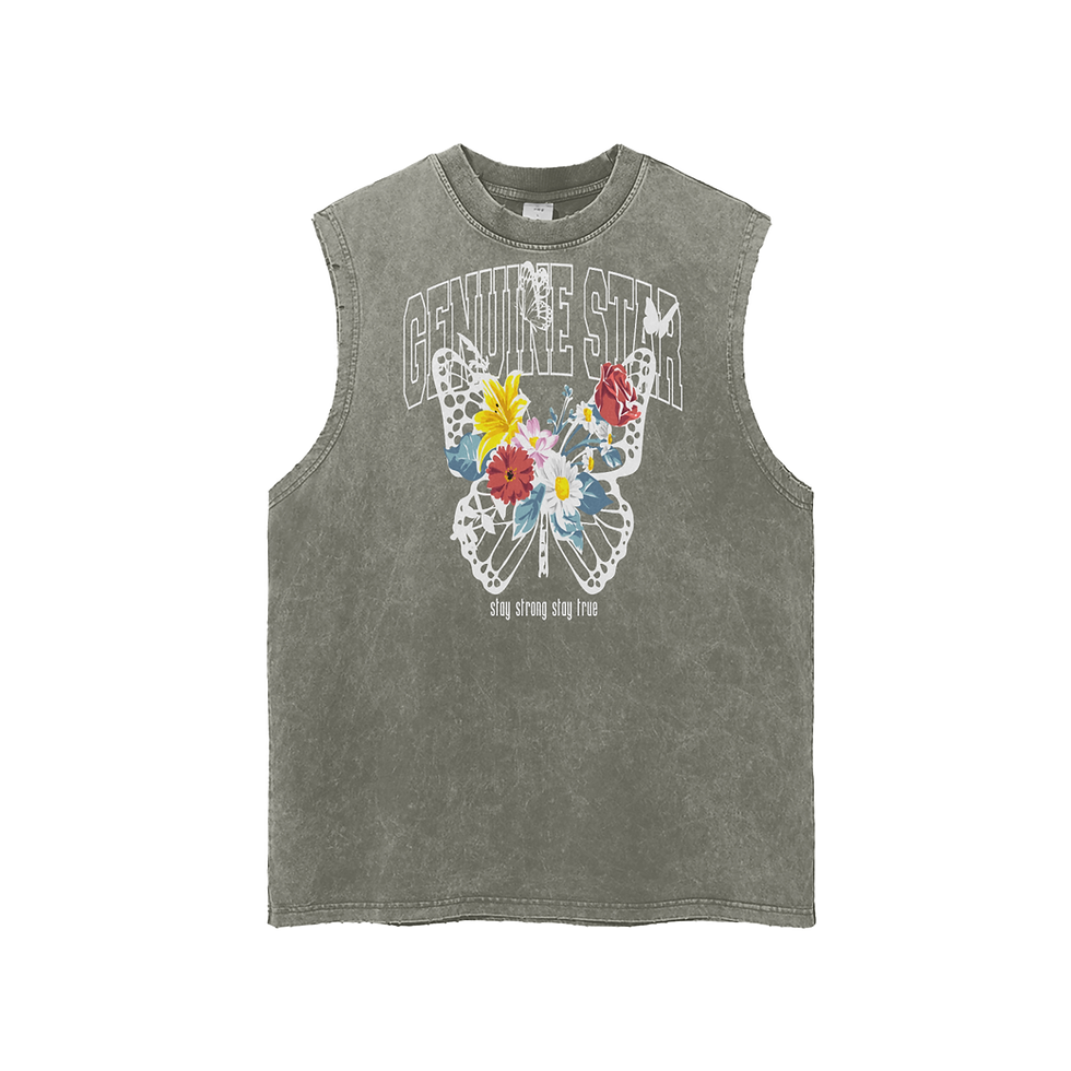 Thumbnail: GENUINE BUTTERFLY DISTRESSED TANK TOP - DARK GRAY