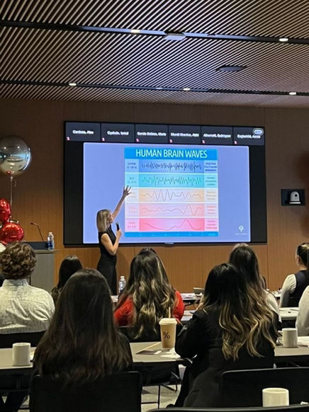 person hosting wellness presentation for corporate clients