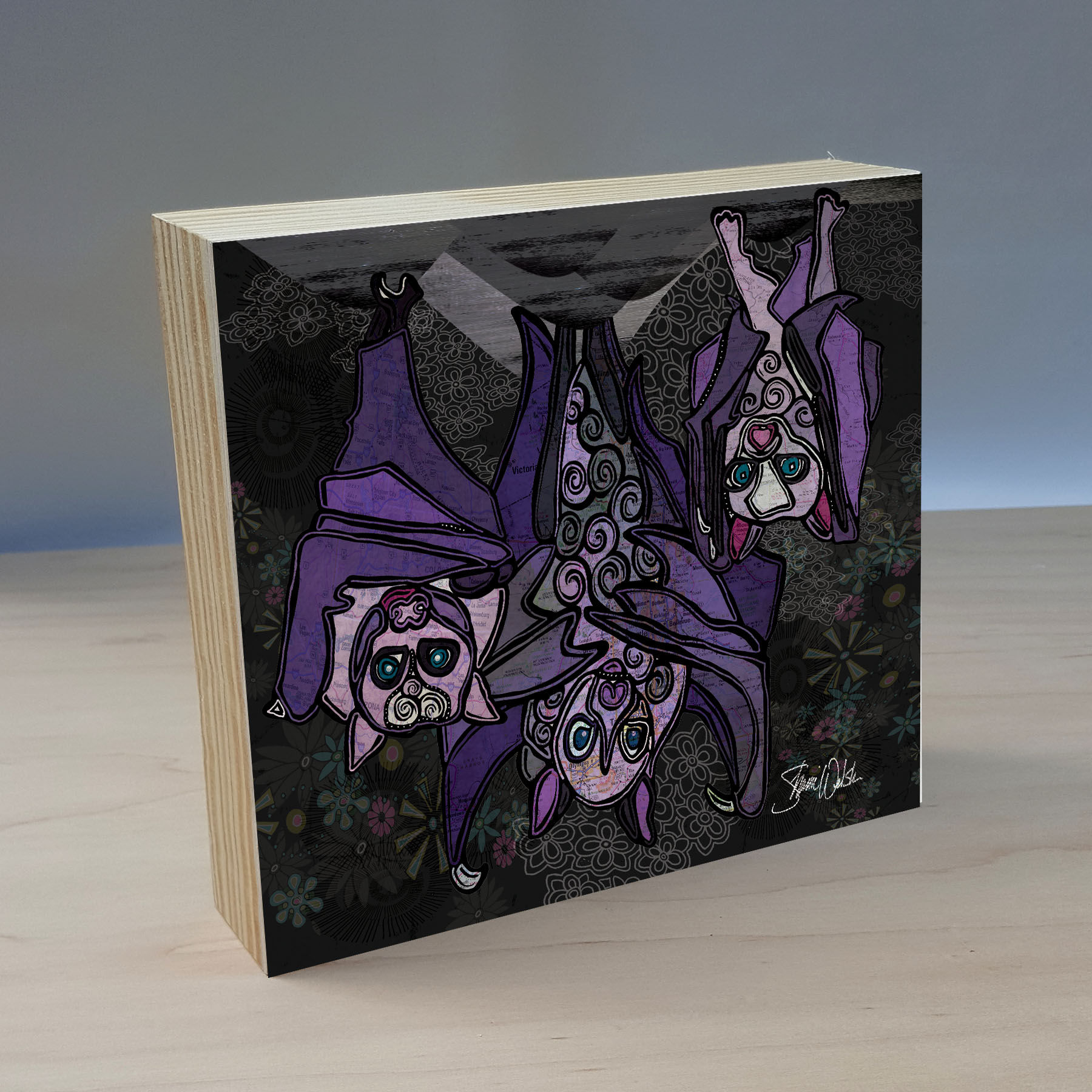 Bats Wood Art Panel