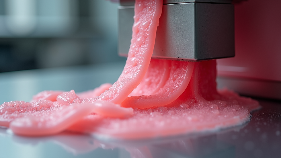 Close-up view of bubble gum extruder machine shaping gum strips