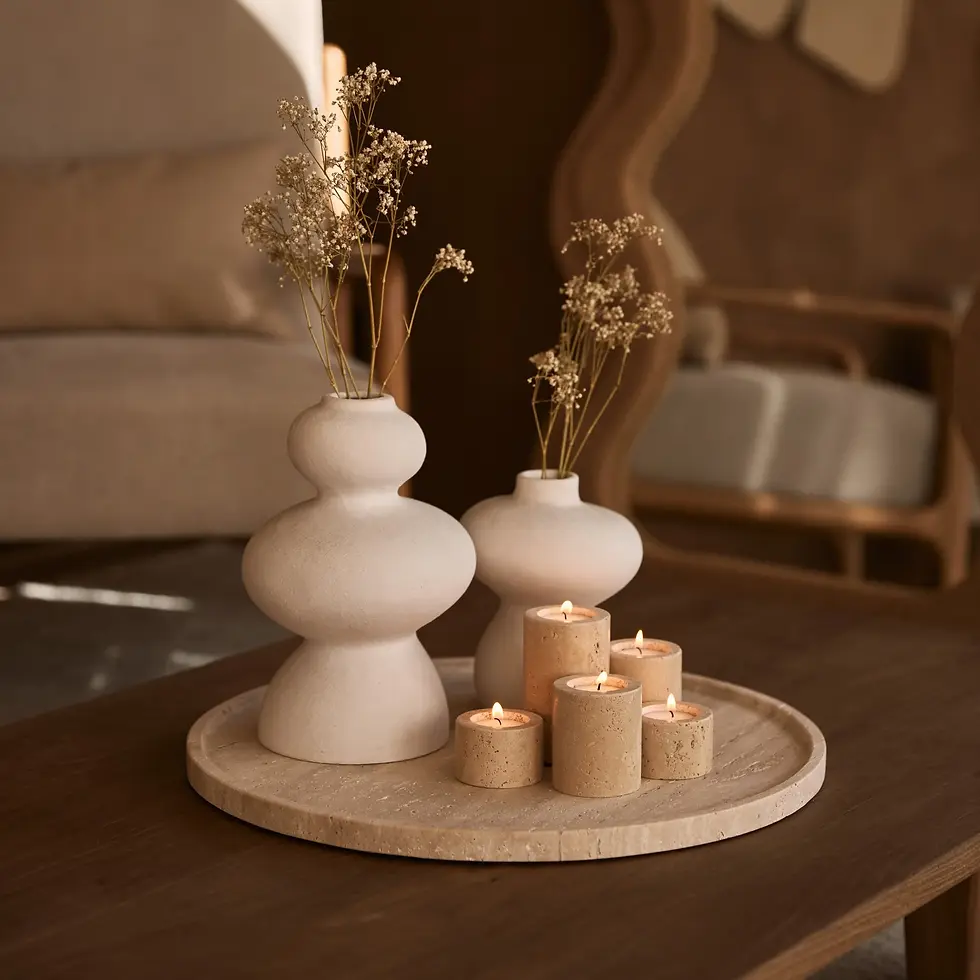 Thumbnail: Dienblad Travertin met rand 45 cm | MOOISA