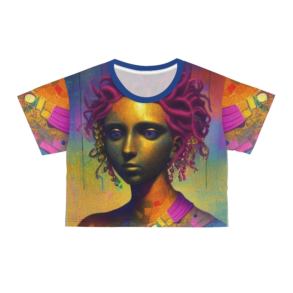 Thumbnail: Vibrant Medusa blue collar AOP Crop Tee