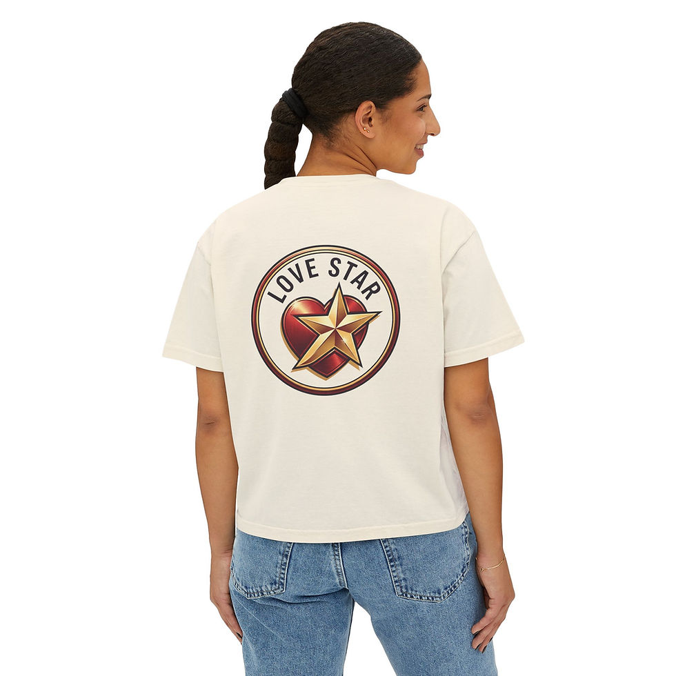 Miniatura: Love Star Boxy Tee - Women's Crop T-Shirt with Heart & Star Emblem