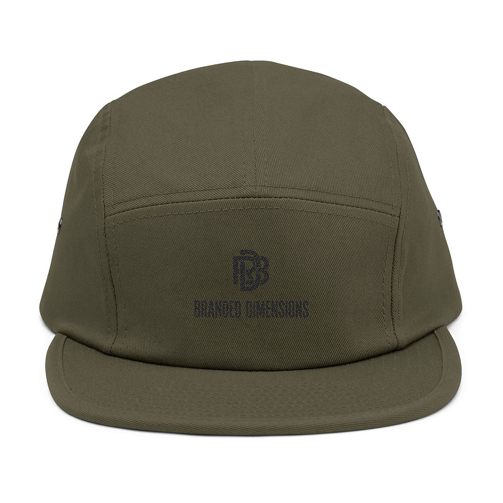 Thumbnail: Embroidered 5-Panel Cap — Branded Dimensions Logo, Casual Khaki Adjustable Hat
