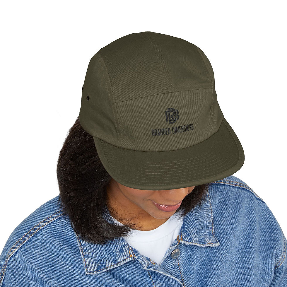 Thumbnail: Embroidered 5-Panel Cap — Branded Dimensions Logo, Casual Khaki Adjustable Hat