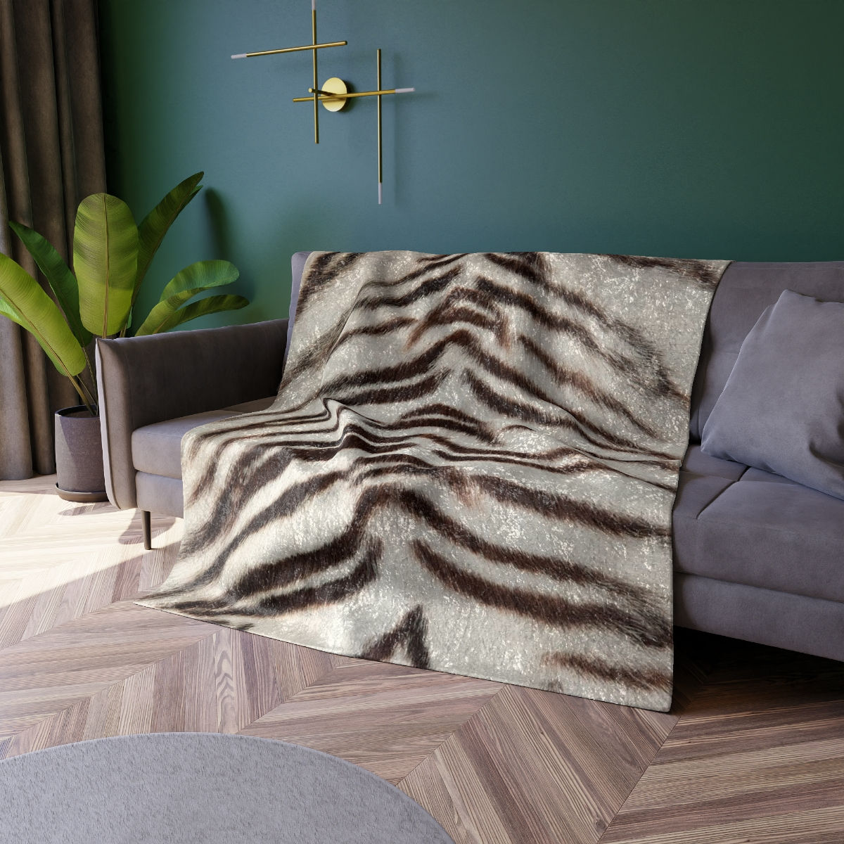 White Tiger Crushed Velvet Blanket