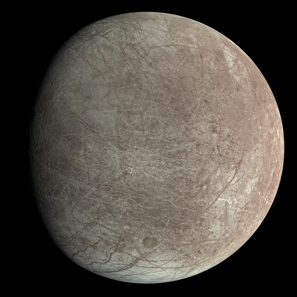 A lua joviana Europa, em cores reais, observada pela sonda Juno (crédito: NASA/JPL-Caltech/SwRI/MSSS/Kevin M. Gill)