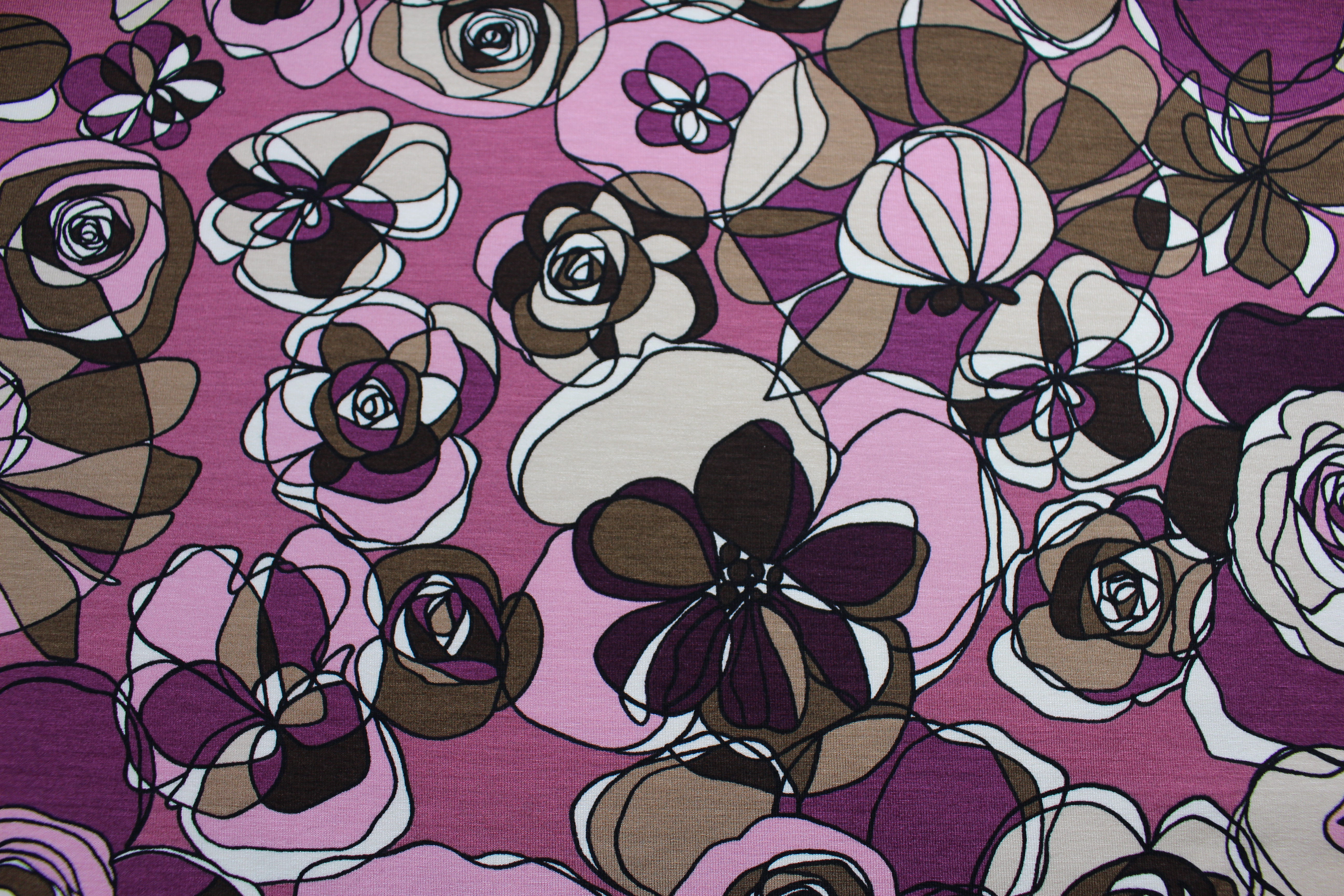 Viskose Jersey, Blumen - aubergine, braun