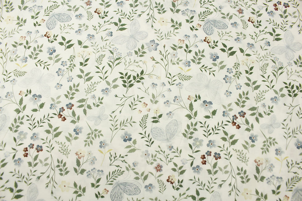 Baumwoll Popeline, Blumen & Schmetterlinge - dusty mint