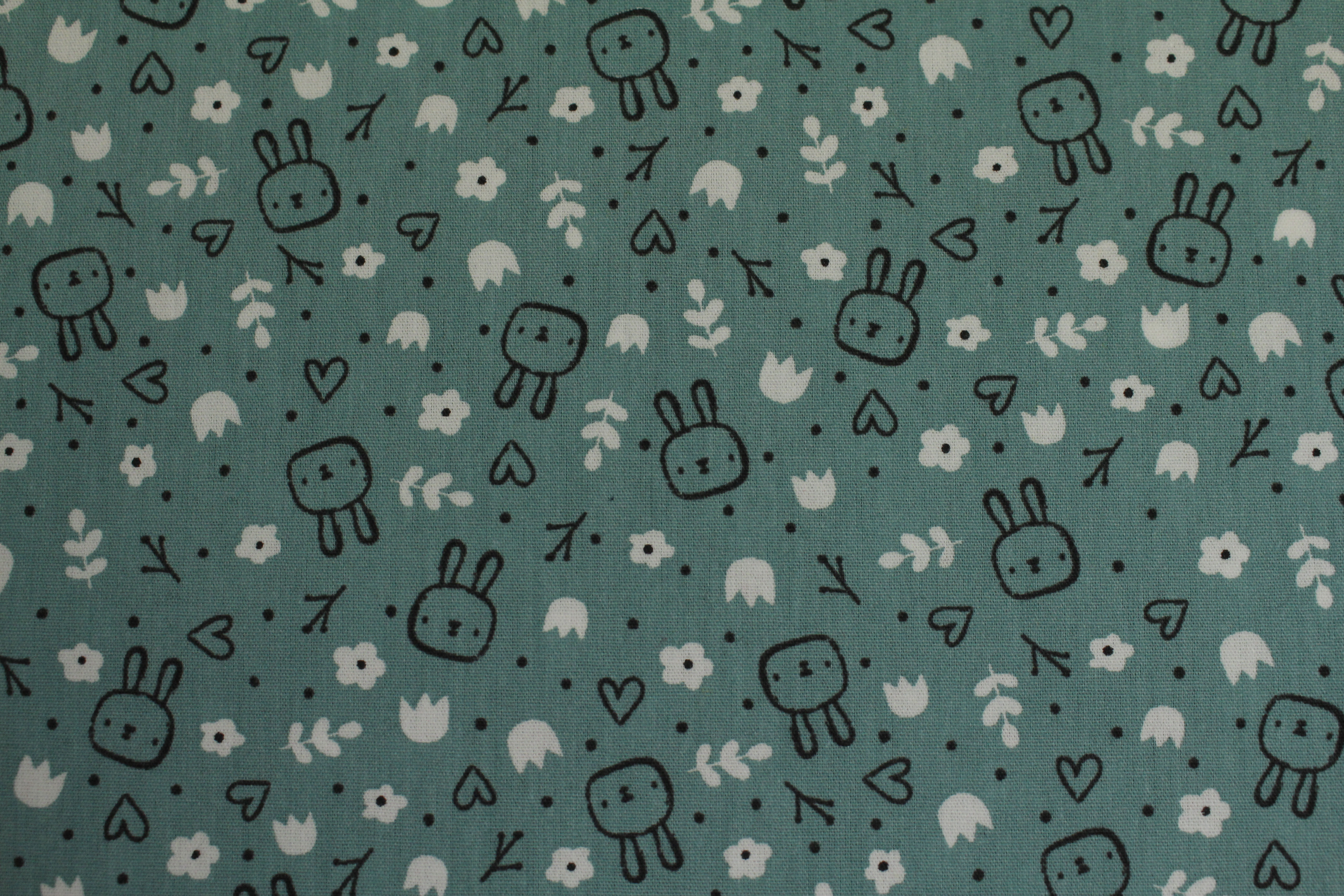 Baumwoll Popeline, Häschen - petrol
