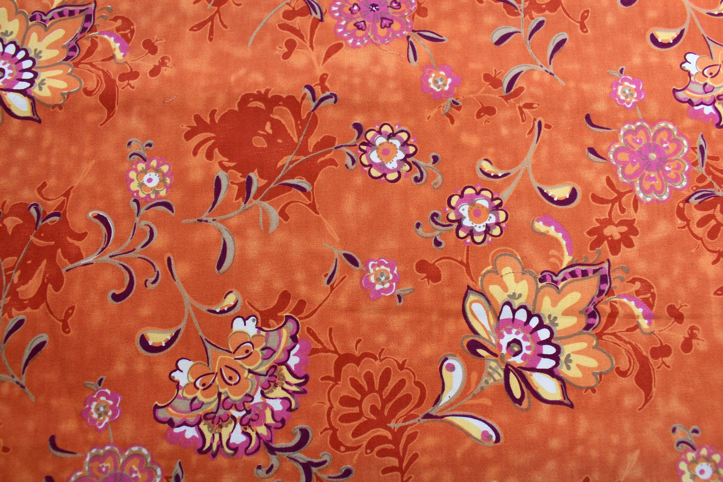 Baumwoll Köper, Blumen - orange, pink