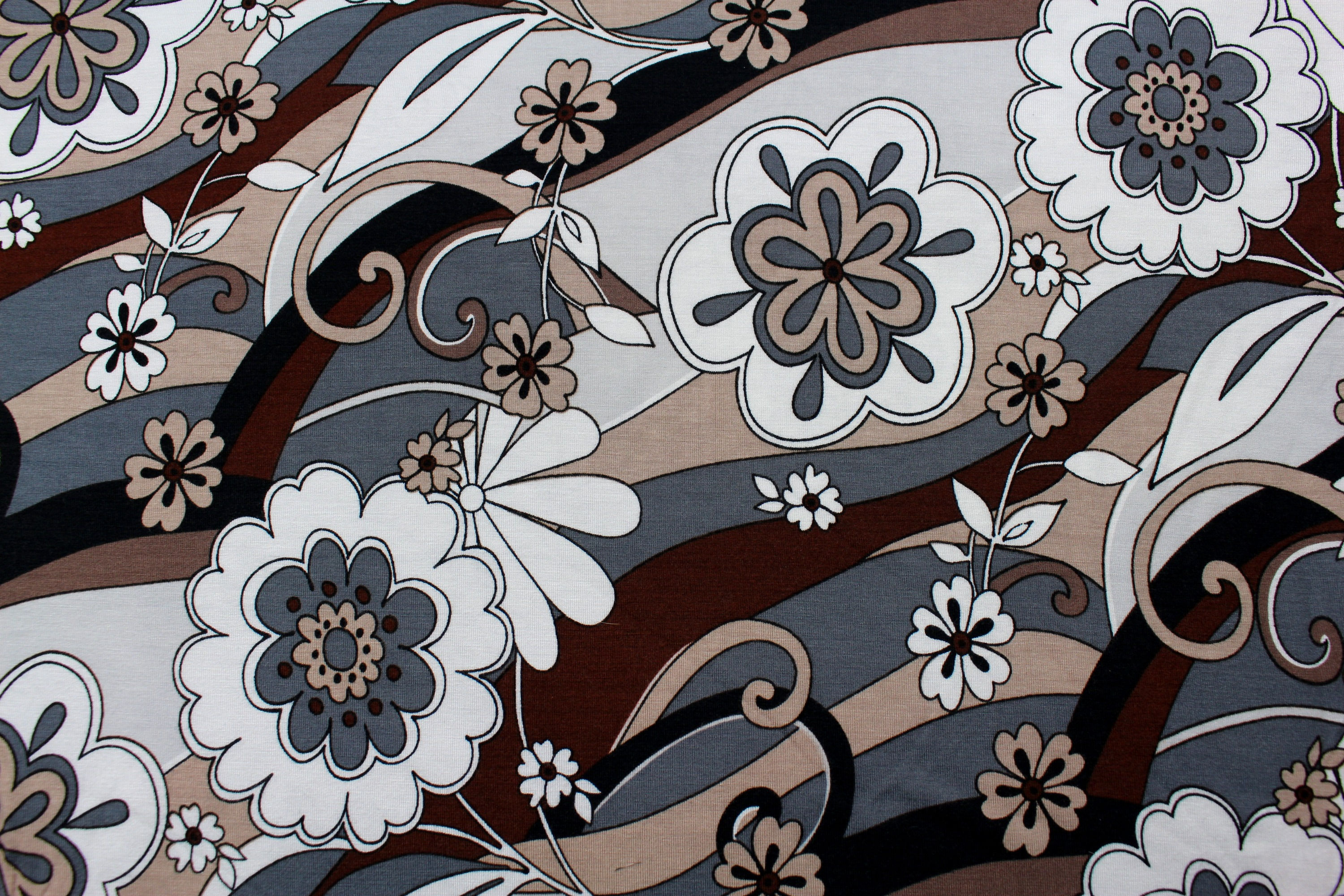 Viskose Jersey, Blumen - braun, beige, grau