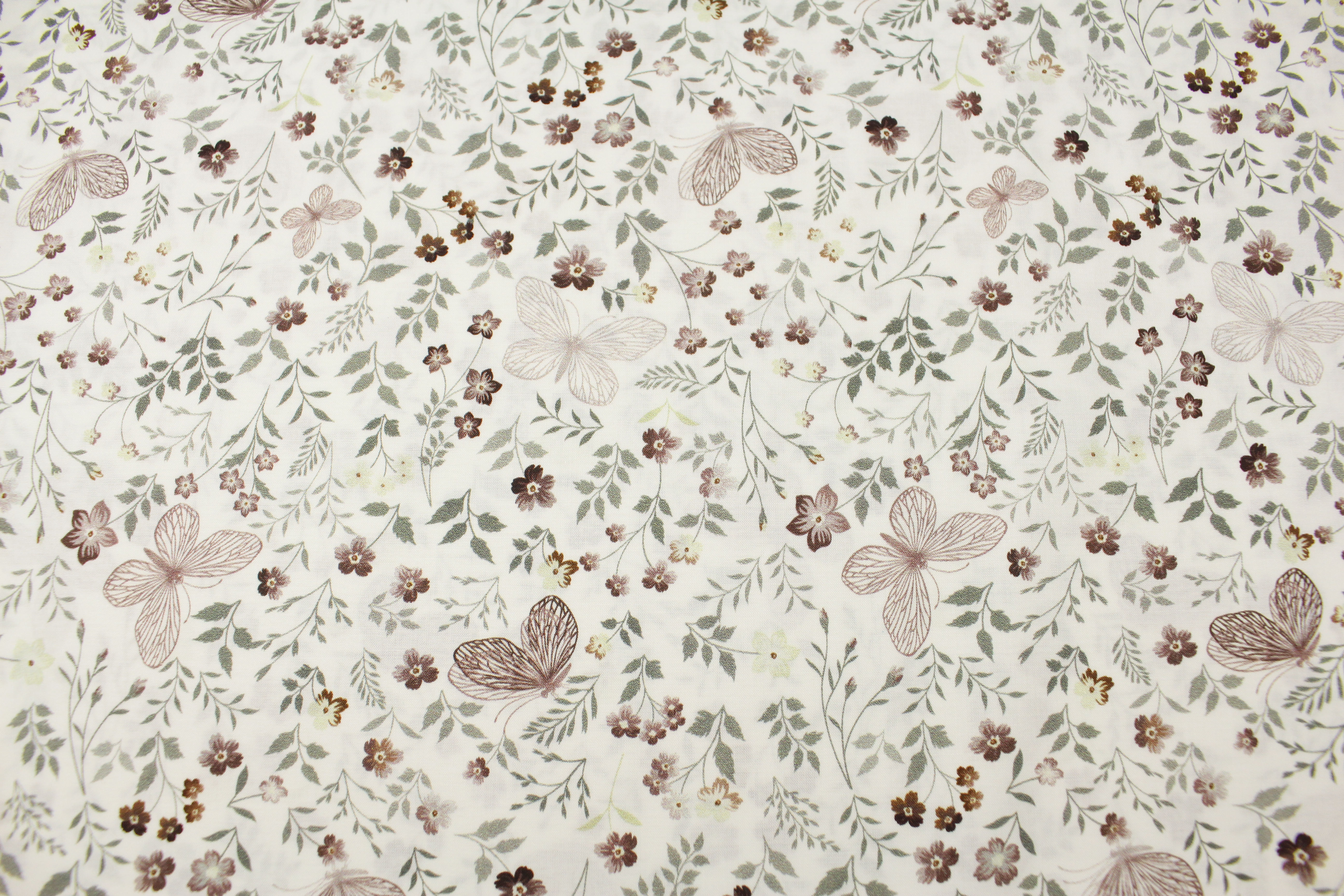 Baumwoll Popeline, Blumen & Schmetterlinge - mauve