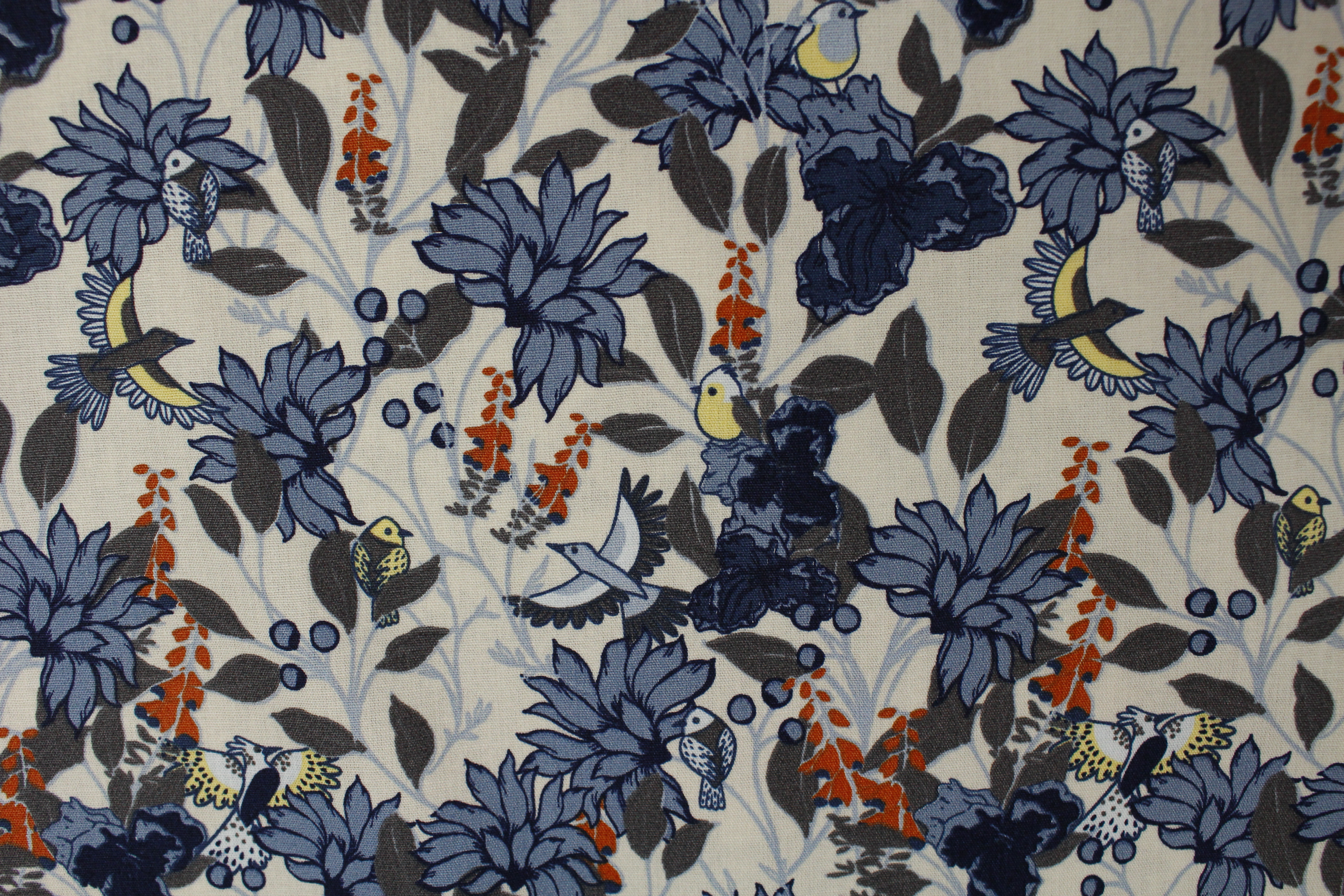 Baumwoll Popeline, Blumen & Vögel - creme