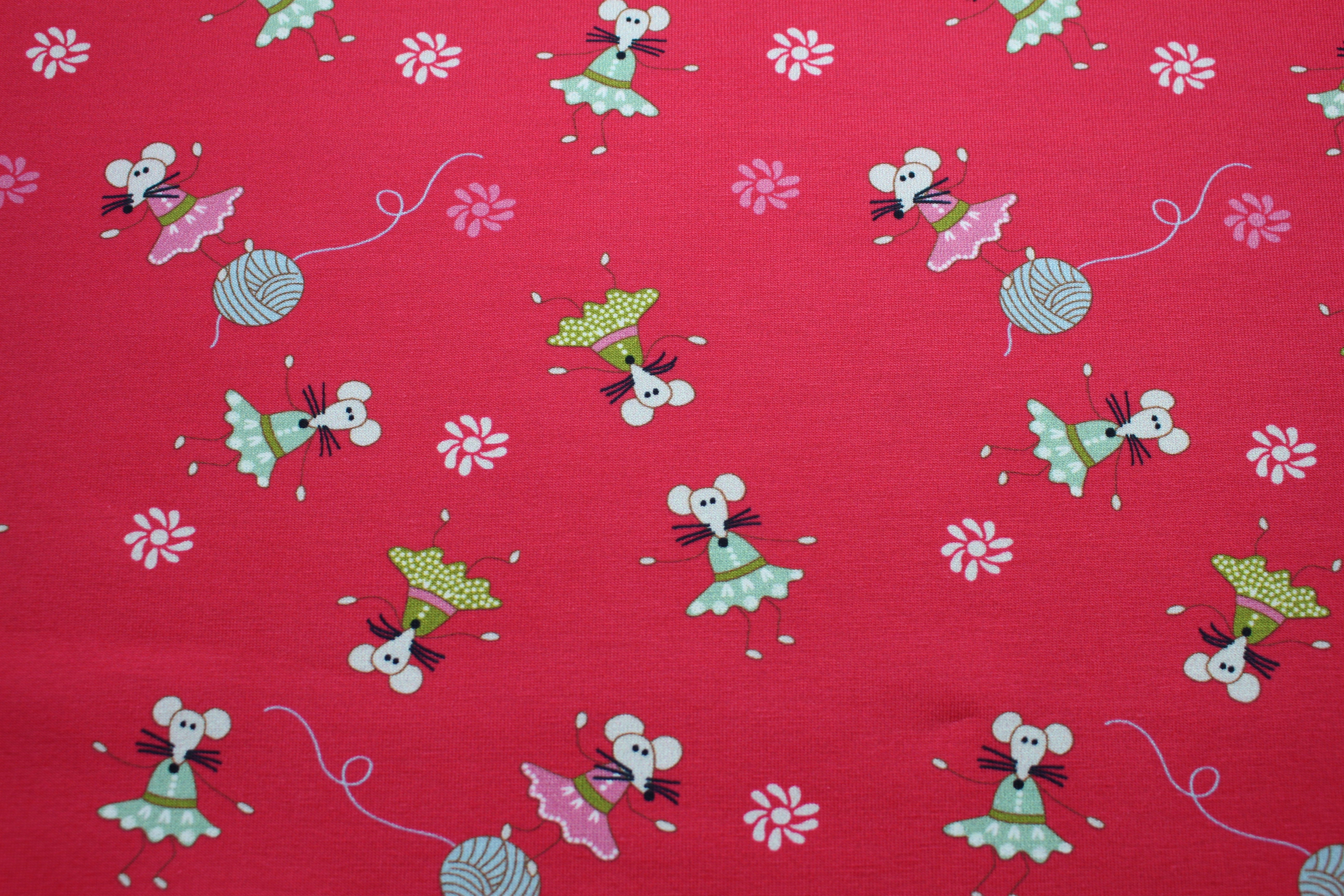 Baumwolljersey, Mäuse - rot