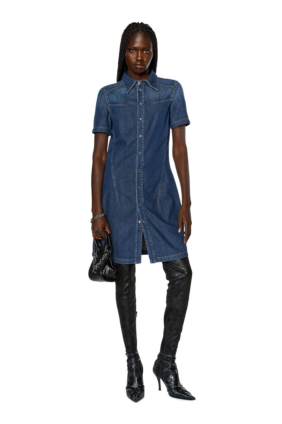 Diesel DE-SHIRTY denim shirt dress front model view