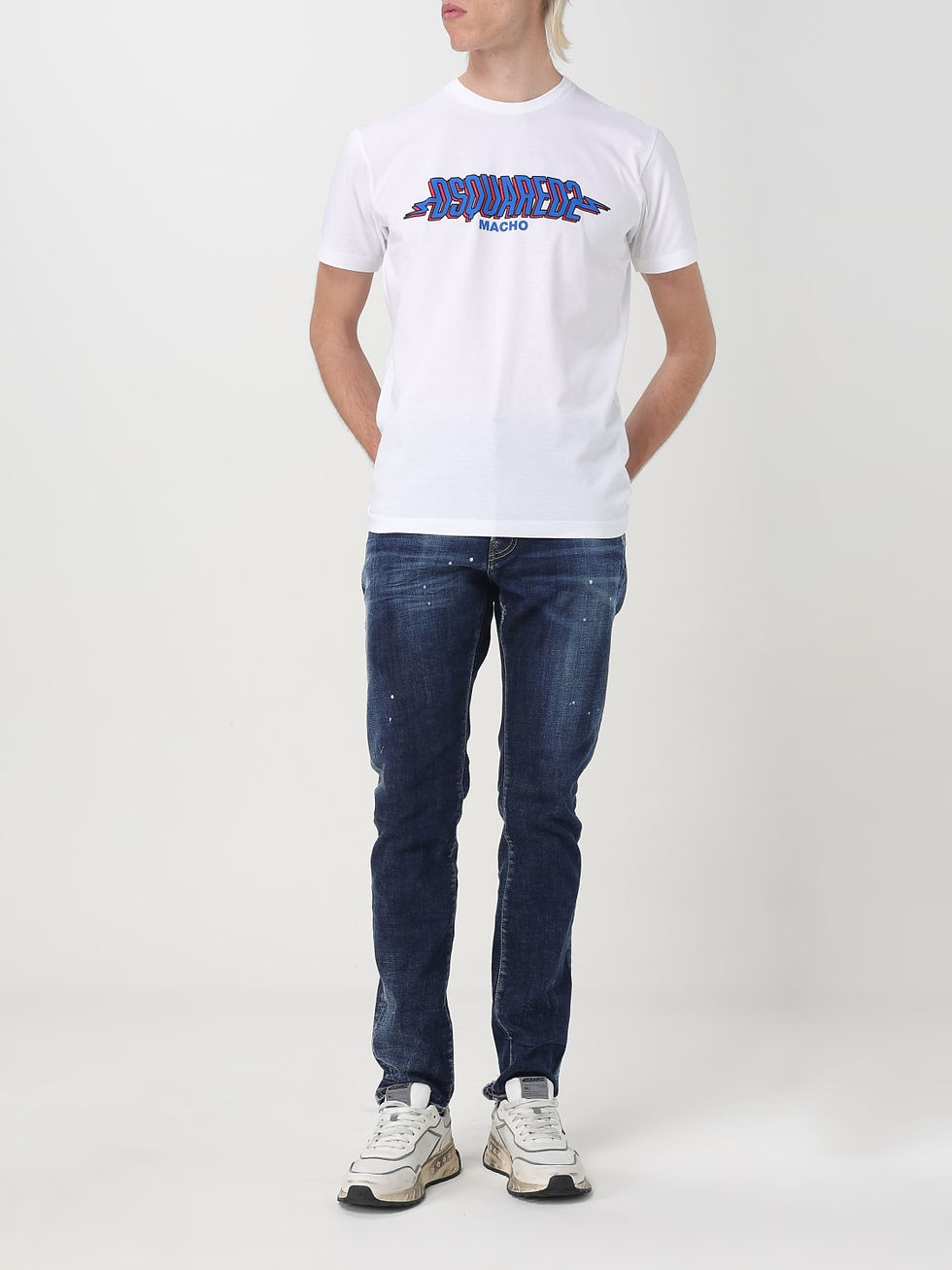 DSQUARED2 Wash Cool Fit Macho T-Shirt white full model view