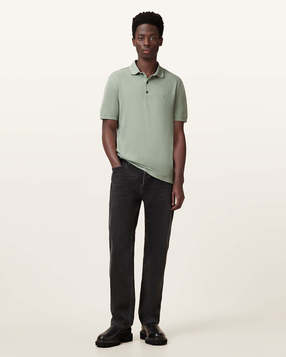 AllSaints Reform Short Sleeve Polo Mineral Green front model view