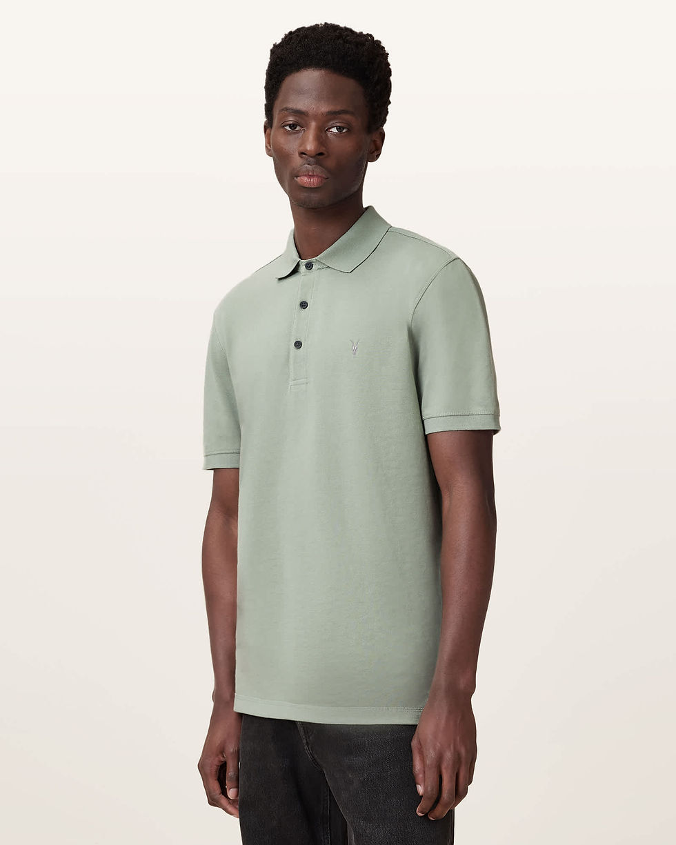 AllSaints Reform Short Sleeve Polo Mineral Green model view 2