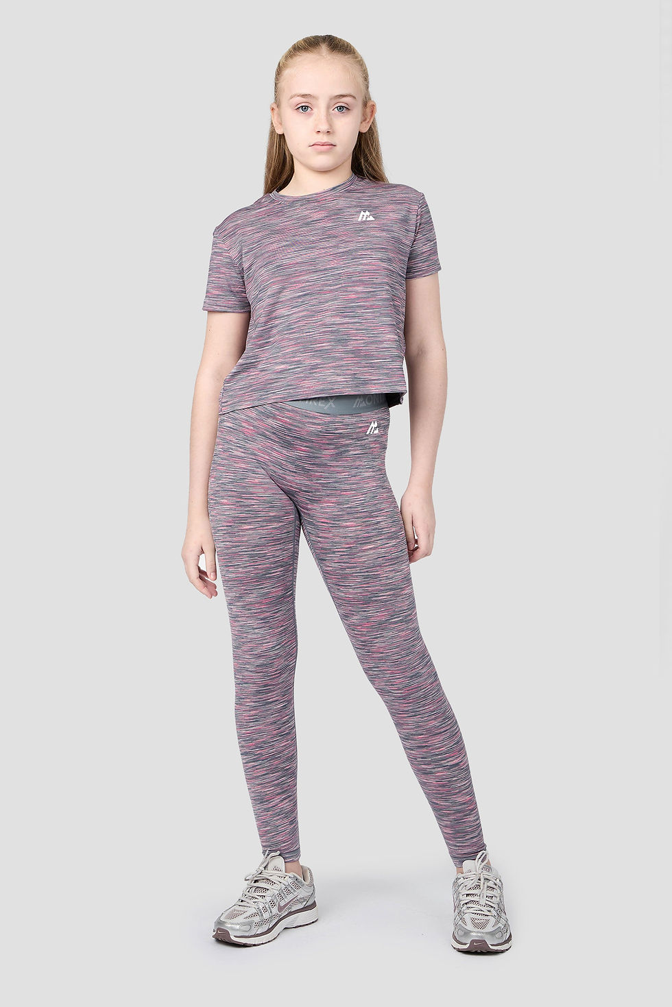 Montirex Girls Trail Icon Legging Grey Multi Pink full look