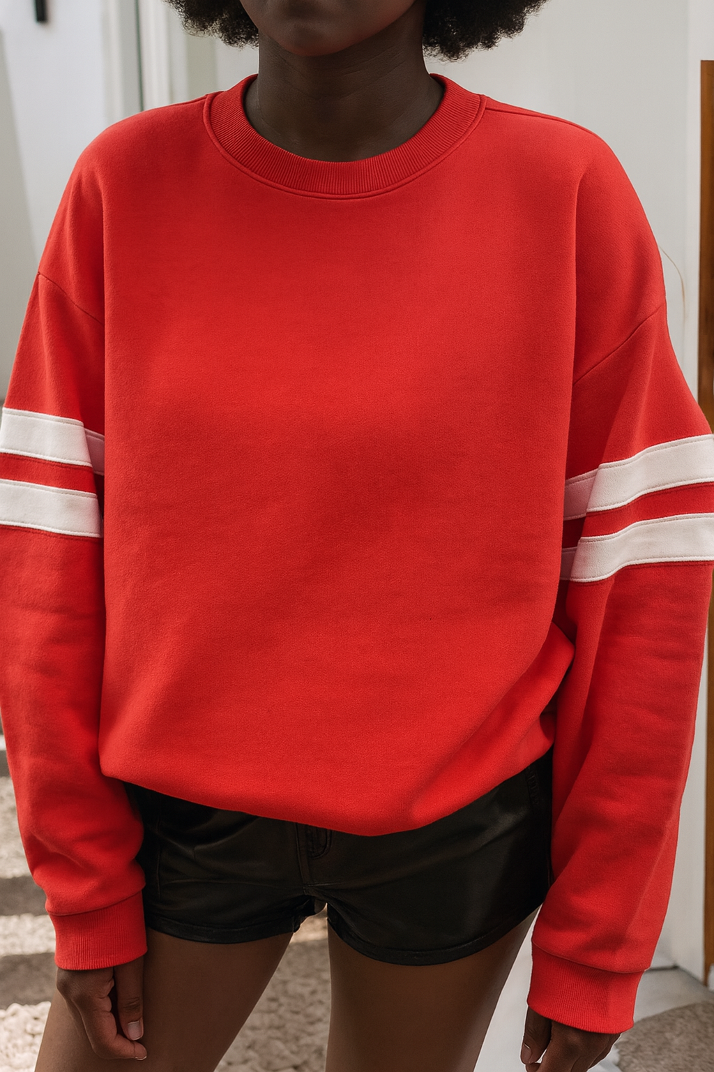 Red and White Drop Shoulder Sweatshirt