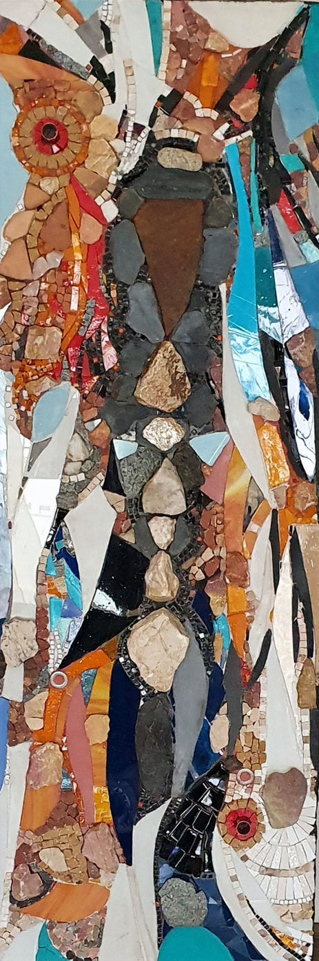 Alignement, Tourbillon, en mosaïque contemporaine pour un loft par Joëlle Talpin Créations Mosaïques