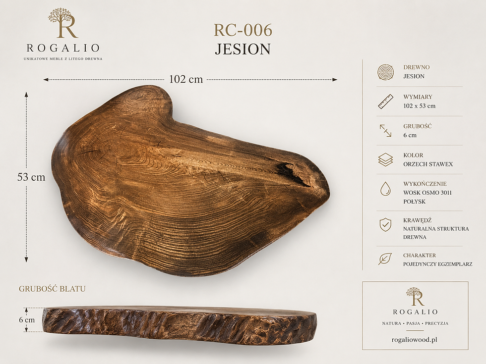 Stolik z litego jesionu RC-006 – widok blatu