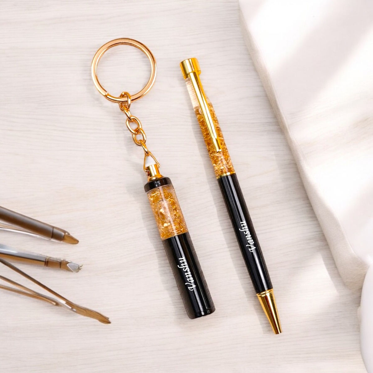 Golden Glow Duo – Personalized Pen & Keychain Set
