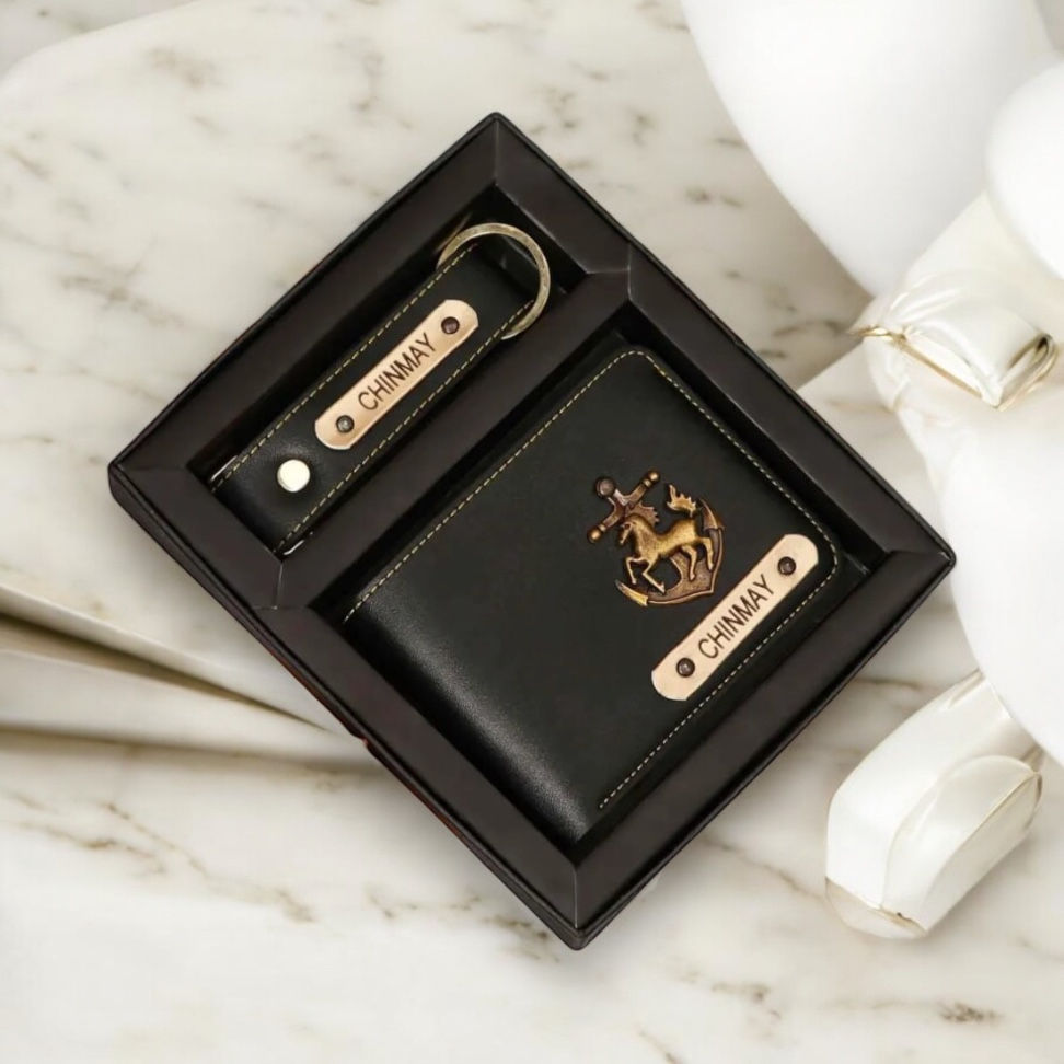 Thumbnail: Men’s Personalized Wallet & Keychain Combo – With Name & Charm.