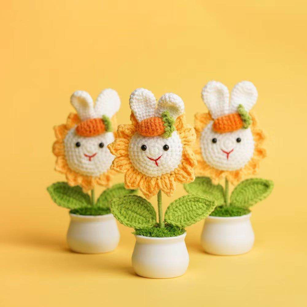 Sunflower Bunny Crochet Pot