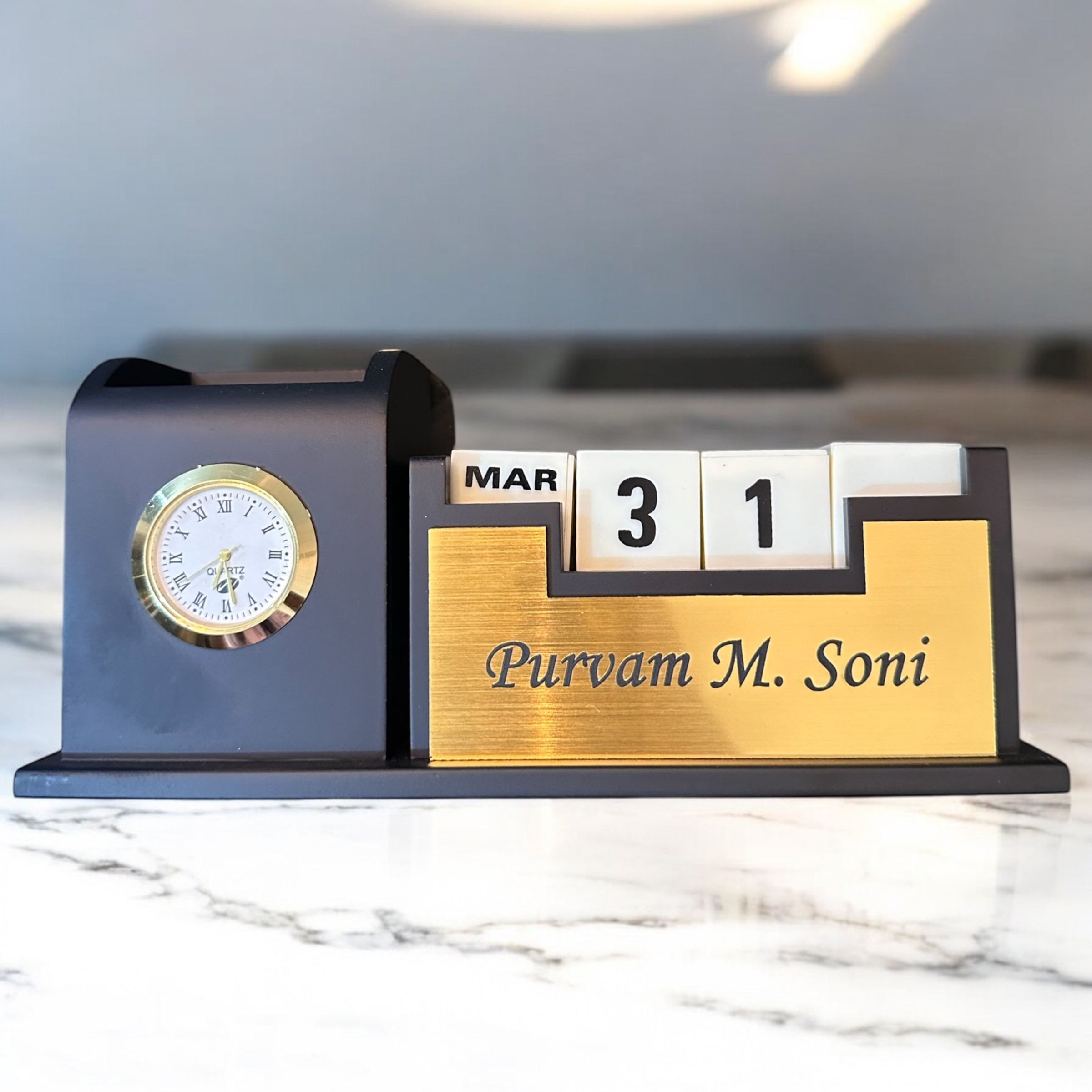 Wooden Desk Organizer with Clock – Timeless Utility