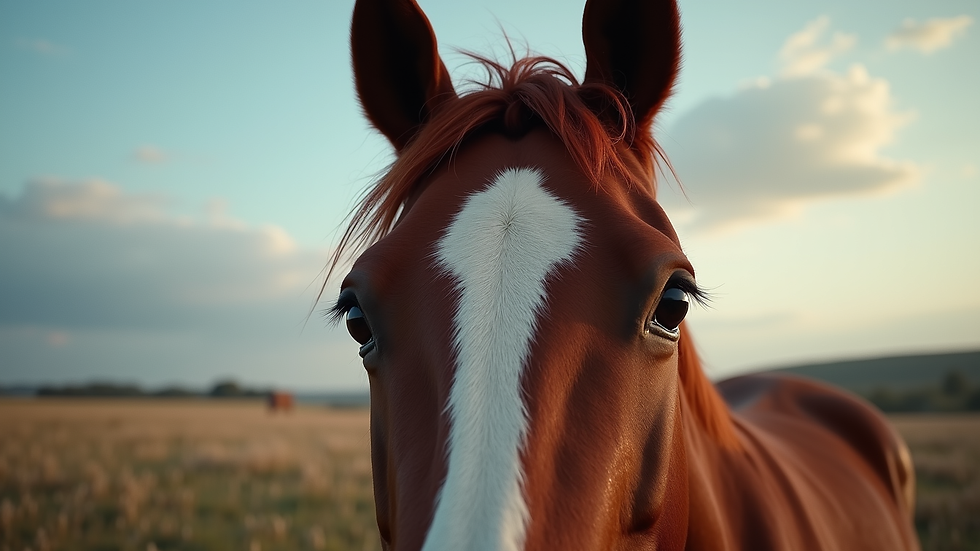 Eye-level view of a majestic horse portrait with dynamic colour contrasts