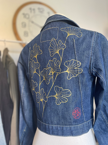 veste peinte à la main au motif ginkgo