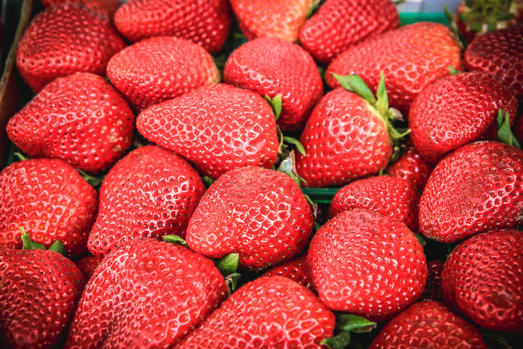 Close up of a box of large strawberries
