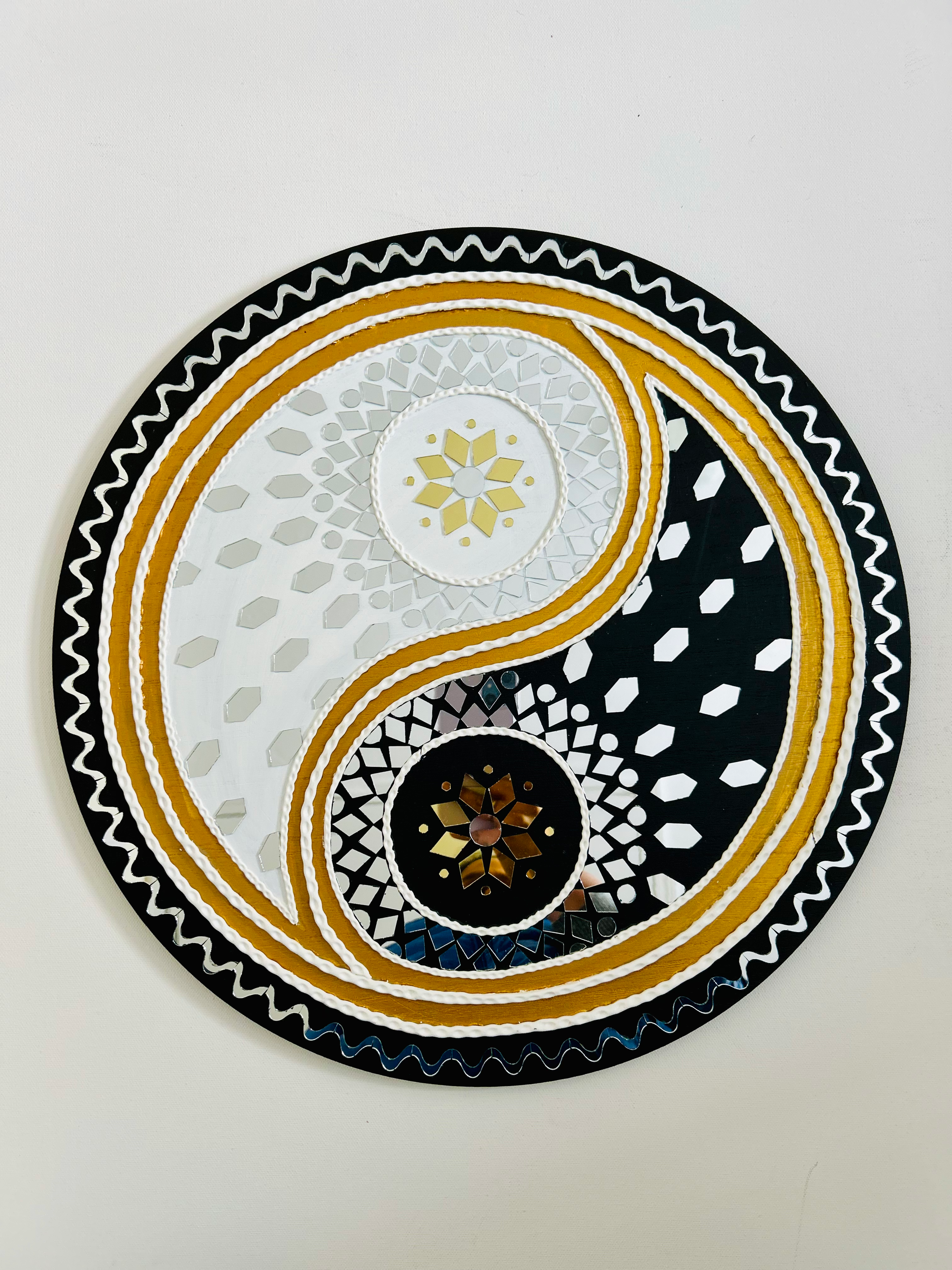 Yin Yang Black, White and Gold 18" SOLD