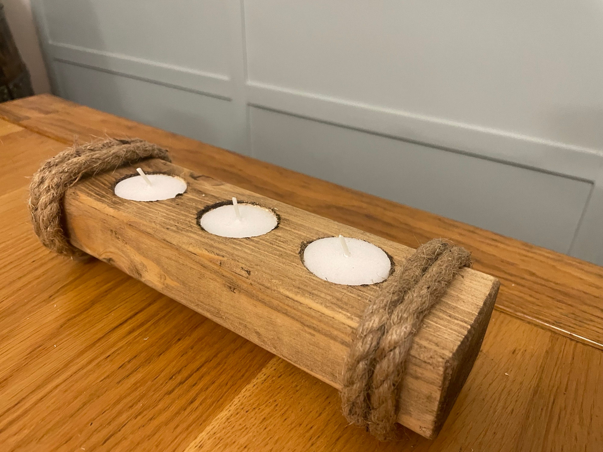 Rustic Handmade Wood & Rope Tealight Holder