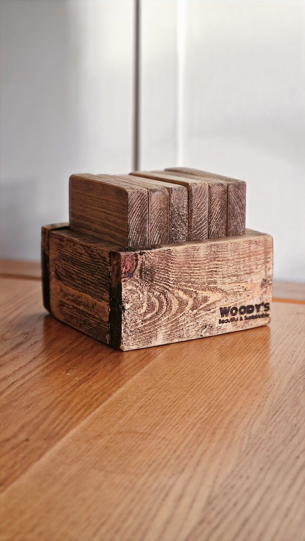 Thumbnail: Handmade Solid Wood Coasters – Set of 6 with Rustic Holder