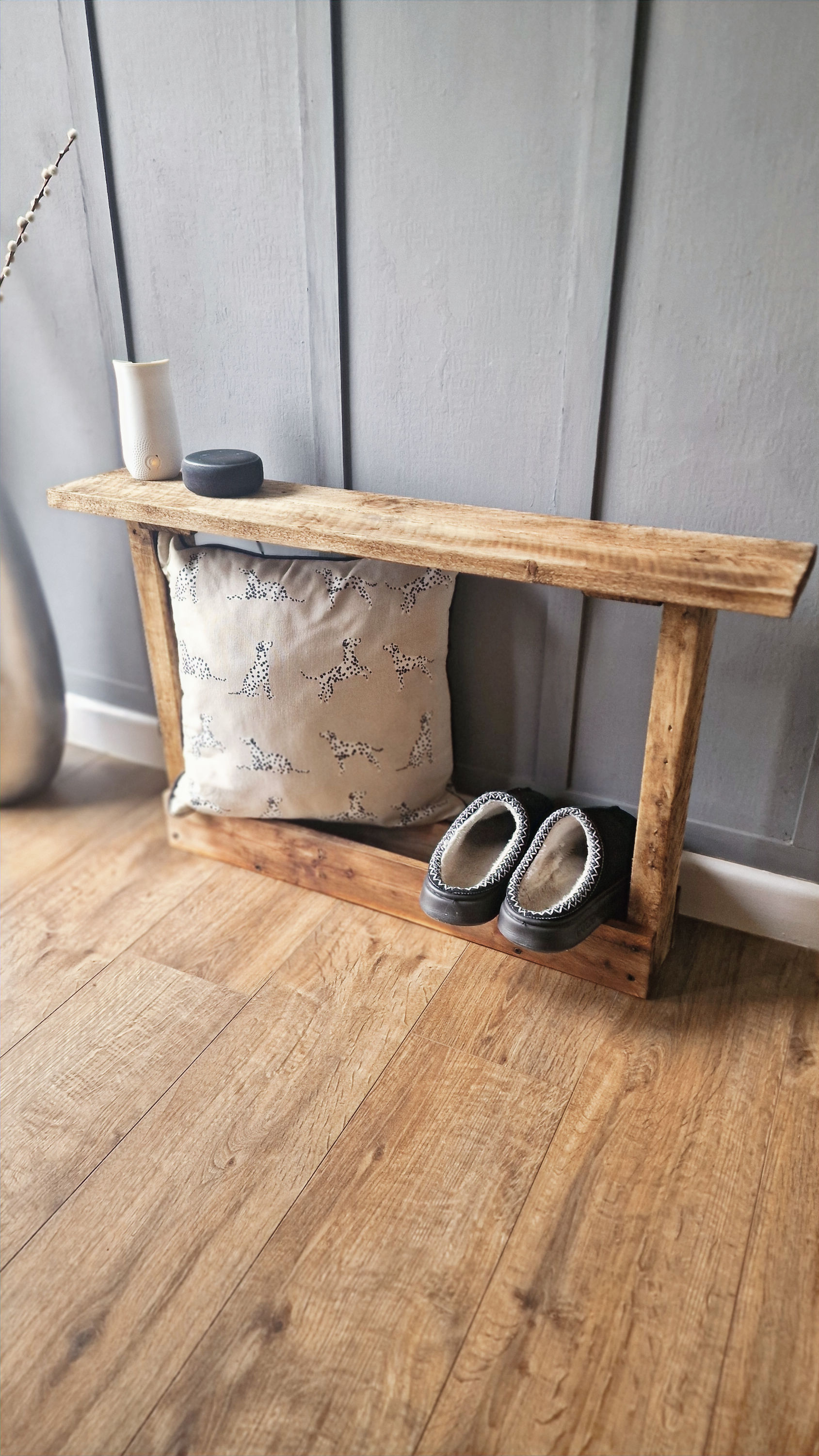 Rustic Reclaimed Wood Entryway Bench Shelf
