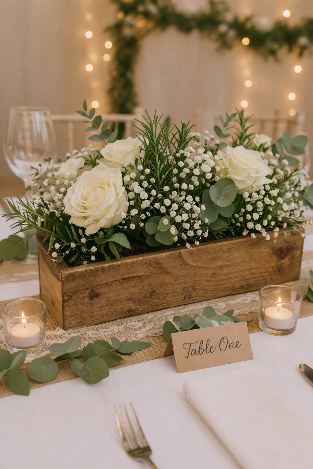 Rustic Wooden Wedding Centrepiece Box, Farmhouse Wedding Table Display