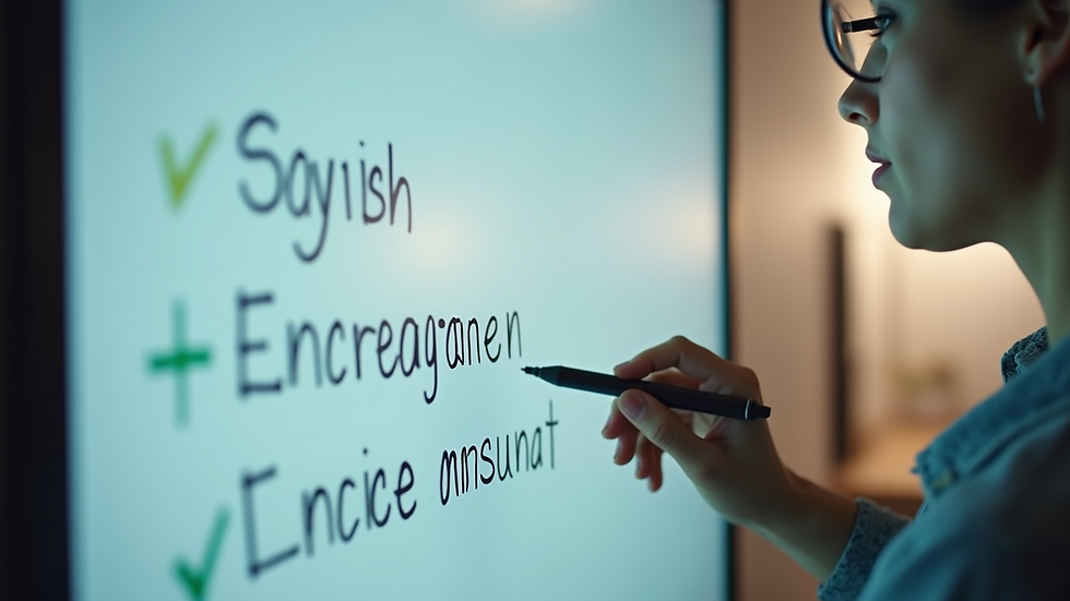 Close-up view of a digital whiteboard used in an online English group class