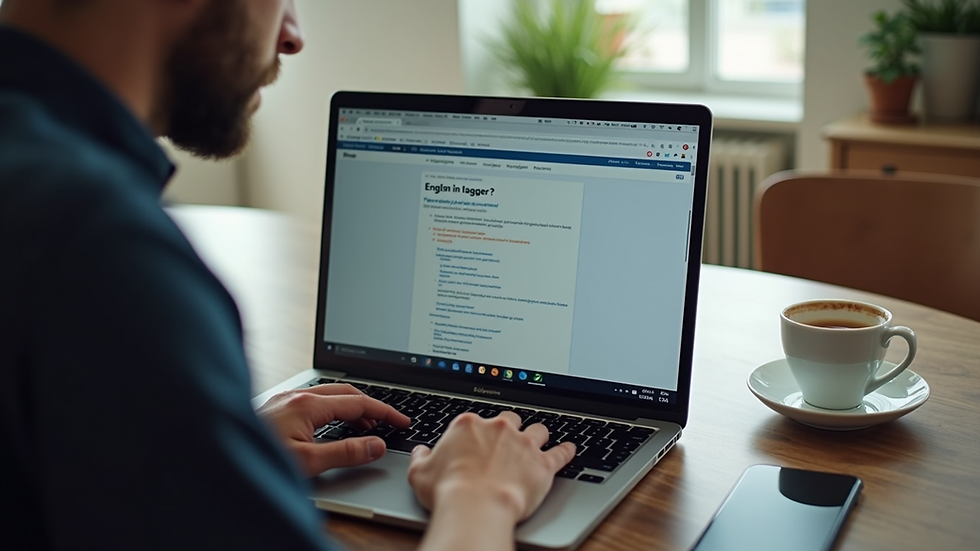 High angle view of a laptop screen showing an online English lesson